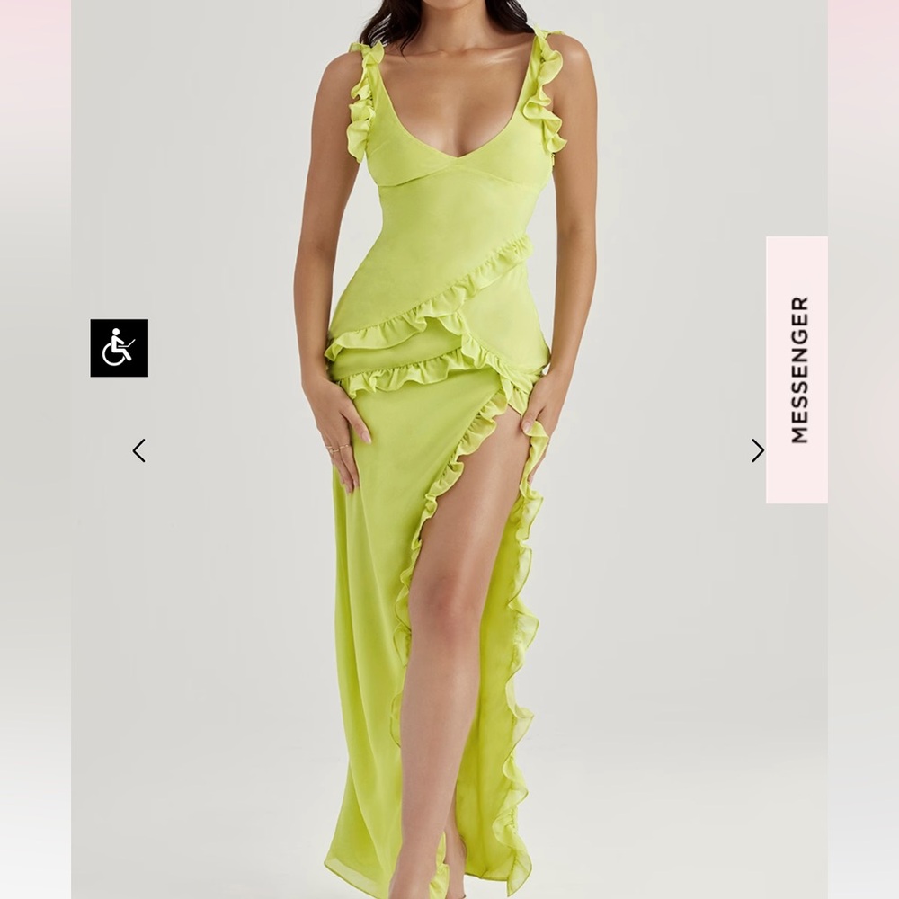 House of CB Pixie Lime Ruffle Maxi Dress